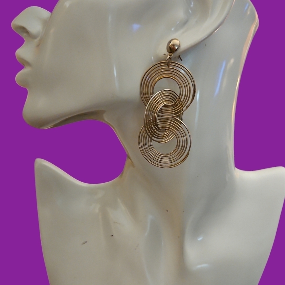 Vintage Spiral Atomic Mod Link Statement Dangle E… - image 1